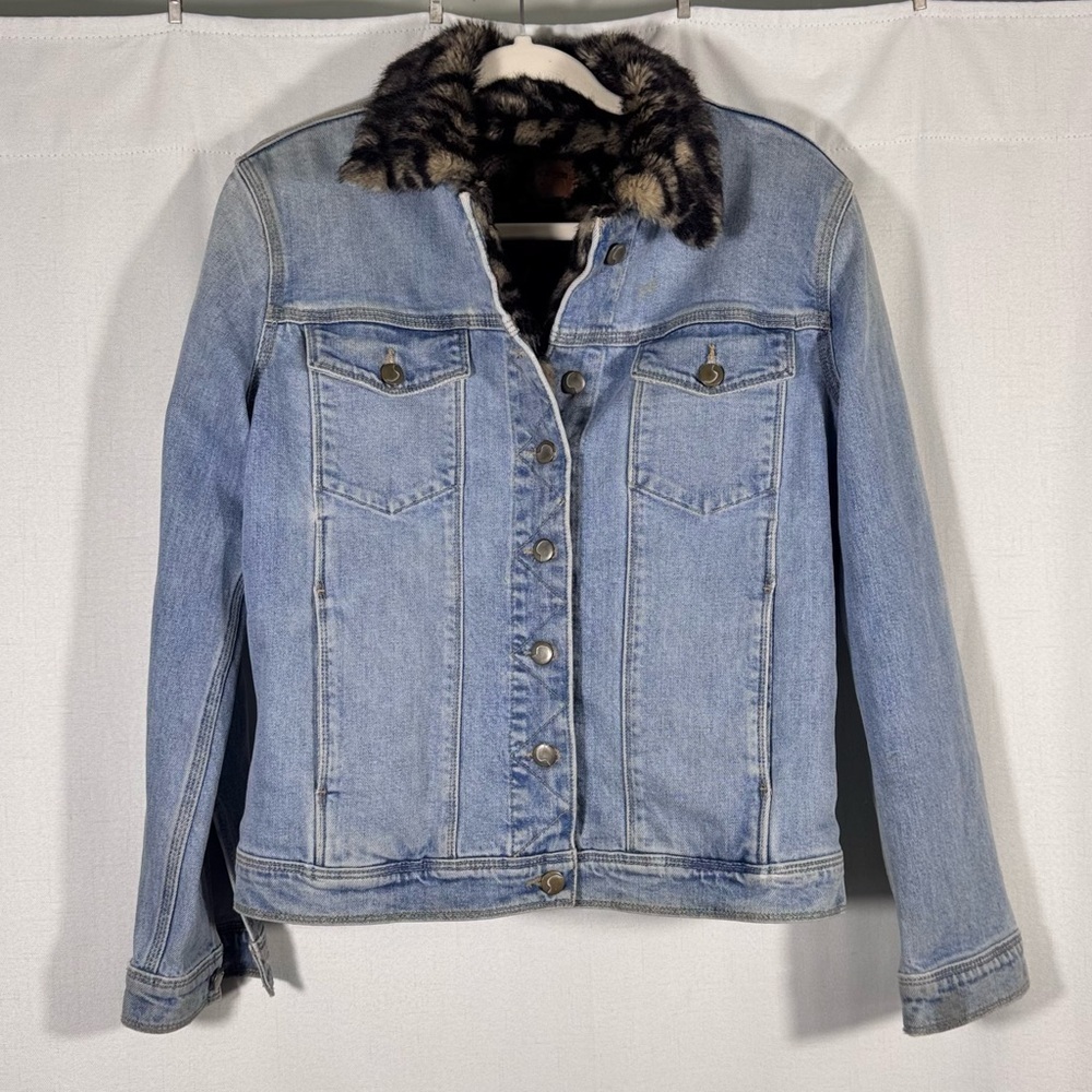 Joe’s Denim Jacket w/ Leopard Print Faux Fur Collar & Interior